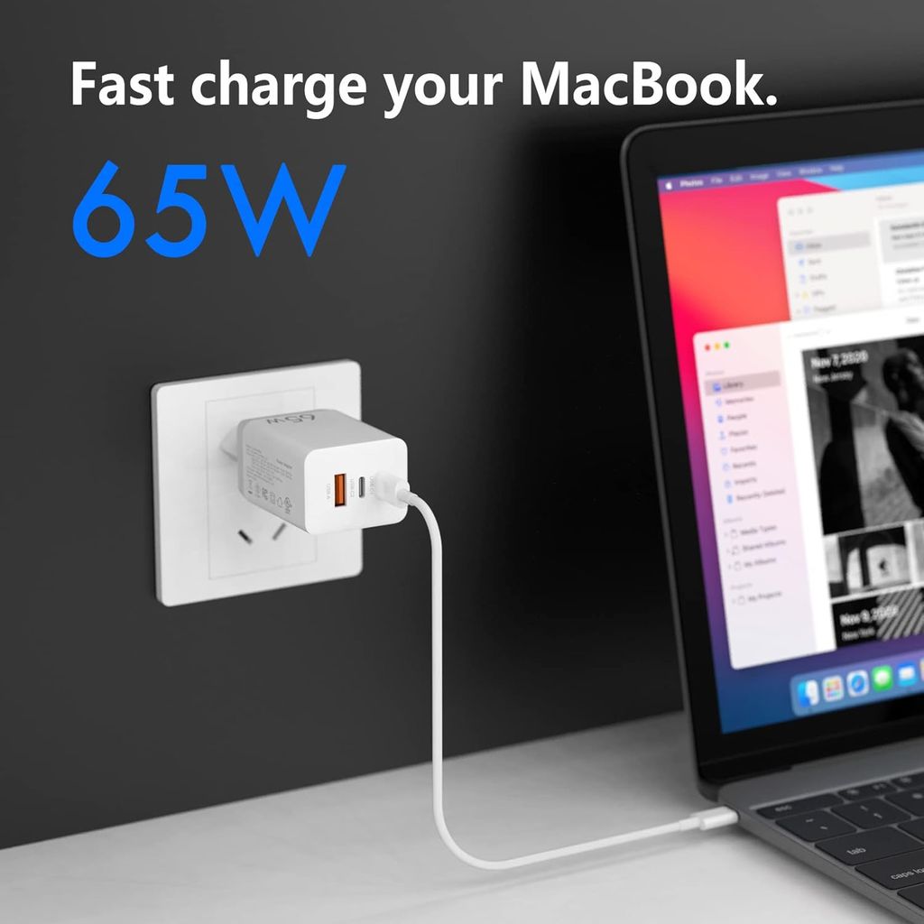 SiGN Hurtigoplader 2x USB-C / 1x USB-A 65W PD – Hvid