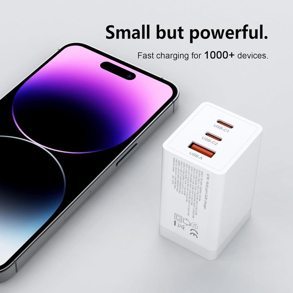 SiGN Hurtigoplader 2x USB-C / 1x USB-A 65W PD – Hvid