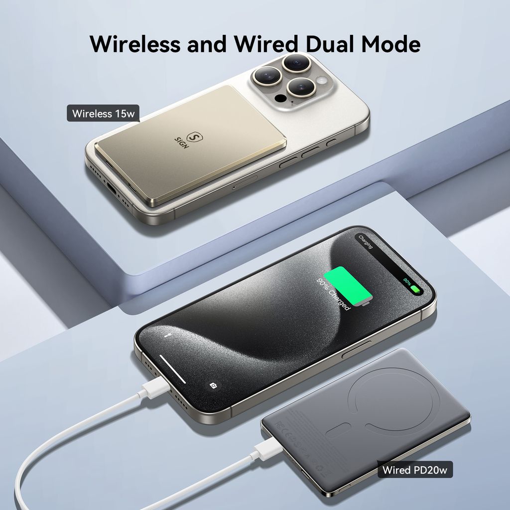 Trådløs magnetisk powerbank til iPhone, 5000mAh - Grå