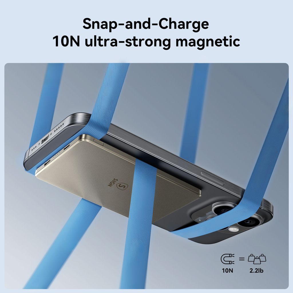 Trådløs magnetisk powerbank til iPhone, 5000mAh - Grå