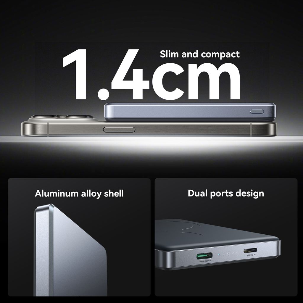 SiGN Ultratunn Magnetisk Powerbank till iPhone 10000mAh, 20W - Grå