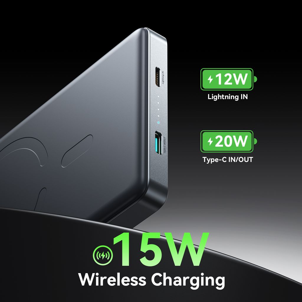 SiGN Ultratunn Magnetisk Powerbank till iPhone 10000mAh, 20W - Grå