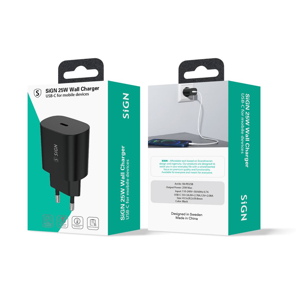SiGN USB-C Snabbladdare 25W 3A - Svart