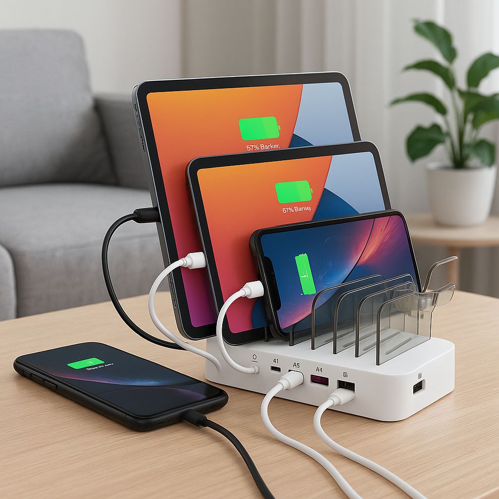 SiGN USB-laddningsstation 65W med trådlös laddning och USB-C - Vit