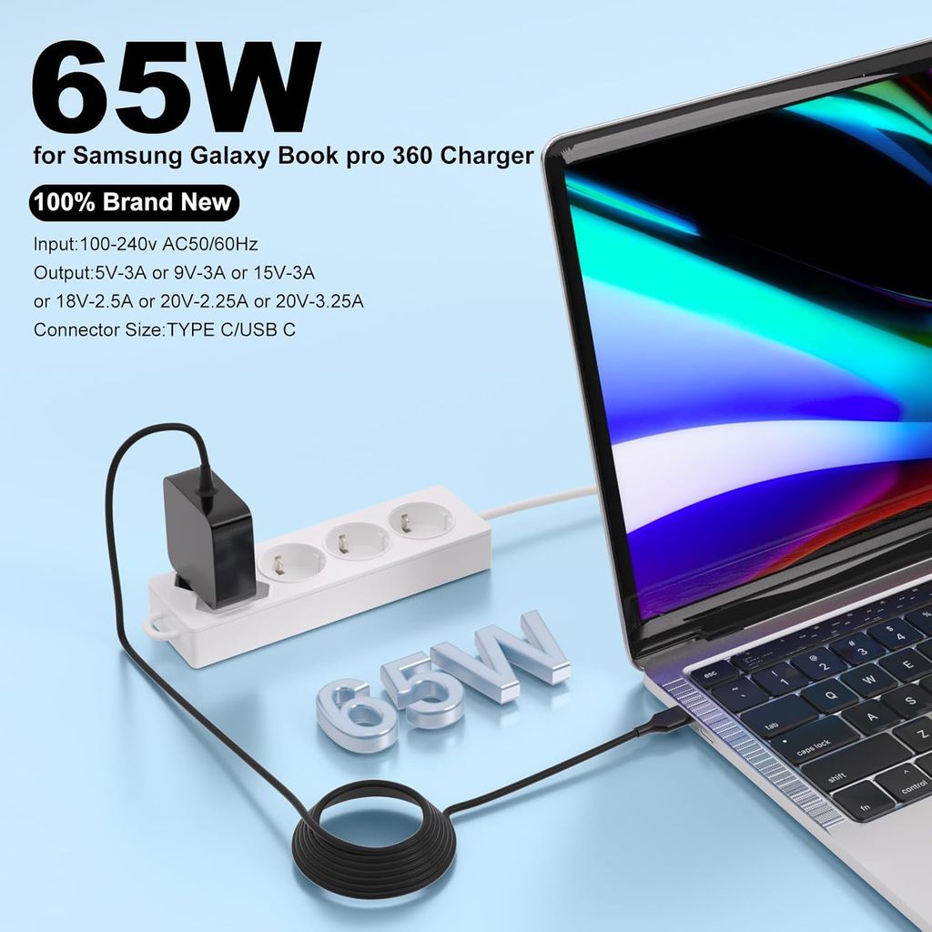 Tehokas 65 W:n USB-C-laturi Samsung Galaxy Bookille – PD 3.0 -pikalataus