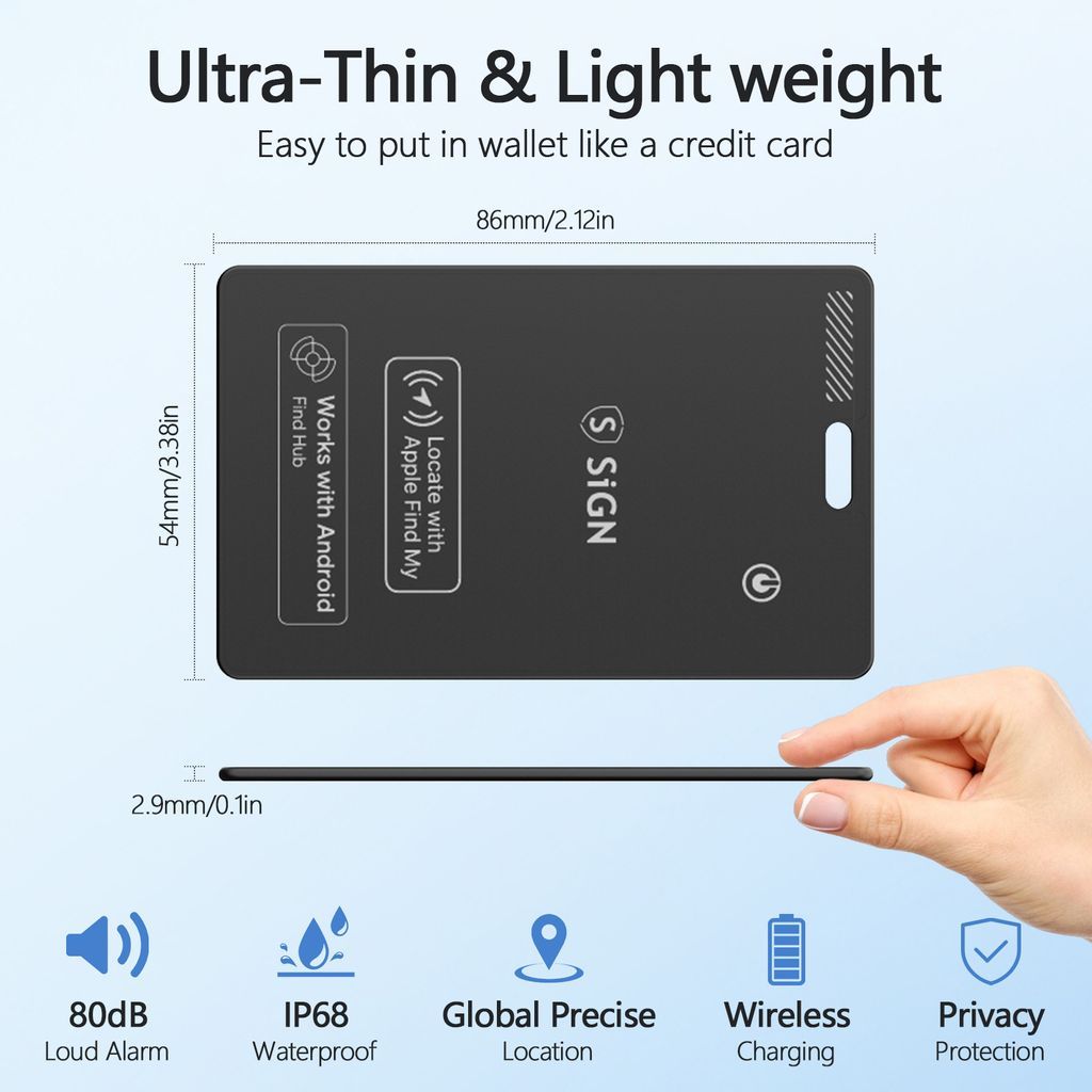SiGN Ultra Slim posisjonsfinner Bluetooth-sporing for lommebok-smartkort – svart (3-pakning)