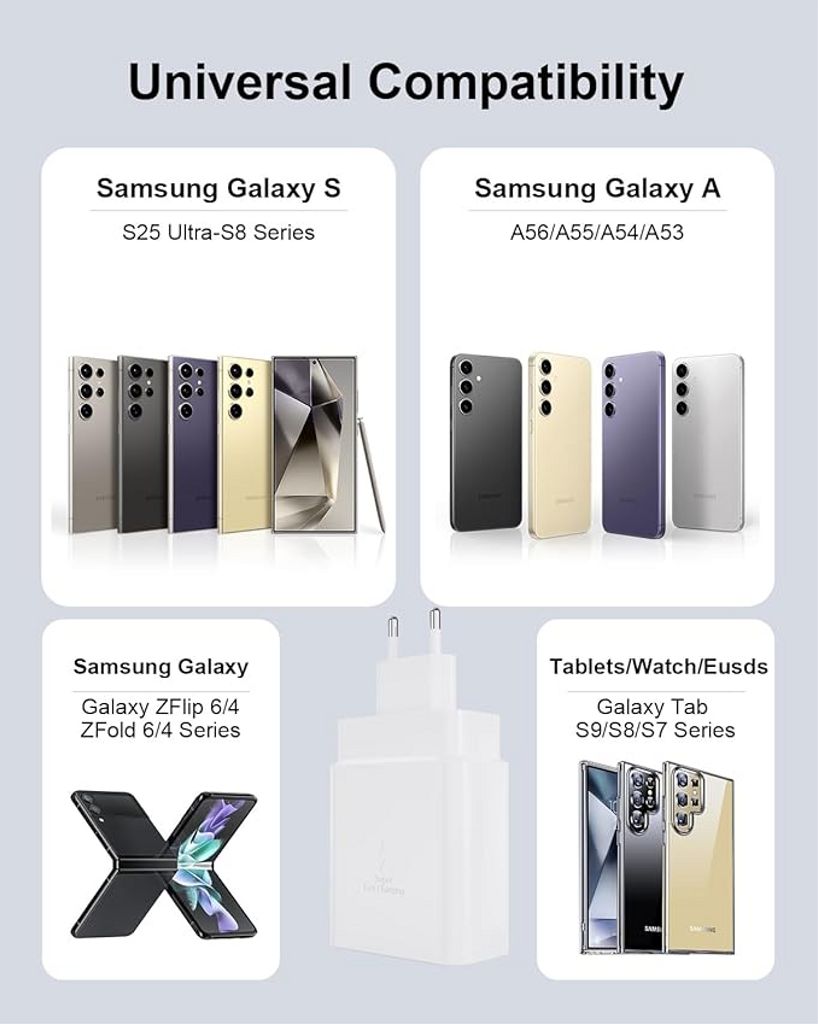 Extrem Snabbladdare till Samsung Galaxy S26/S26 Plus/S26/Ultra med USB-C Kabel 45W PD - Svart