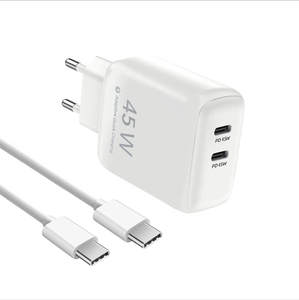 Ekstrem hurtiglader for Samsung 45W PD med USB-C-kabel - hvit