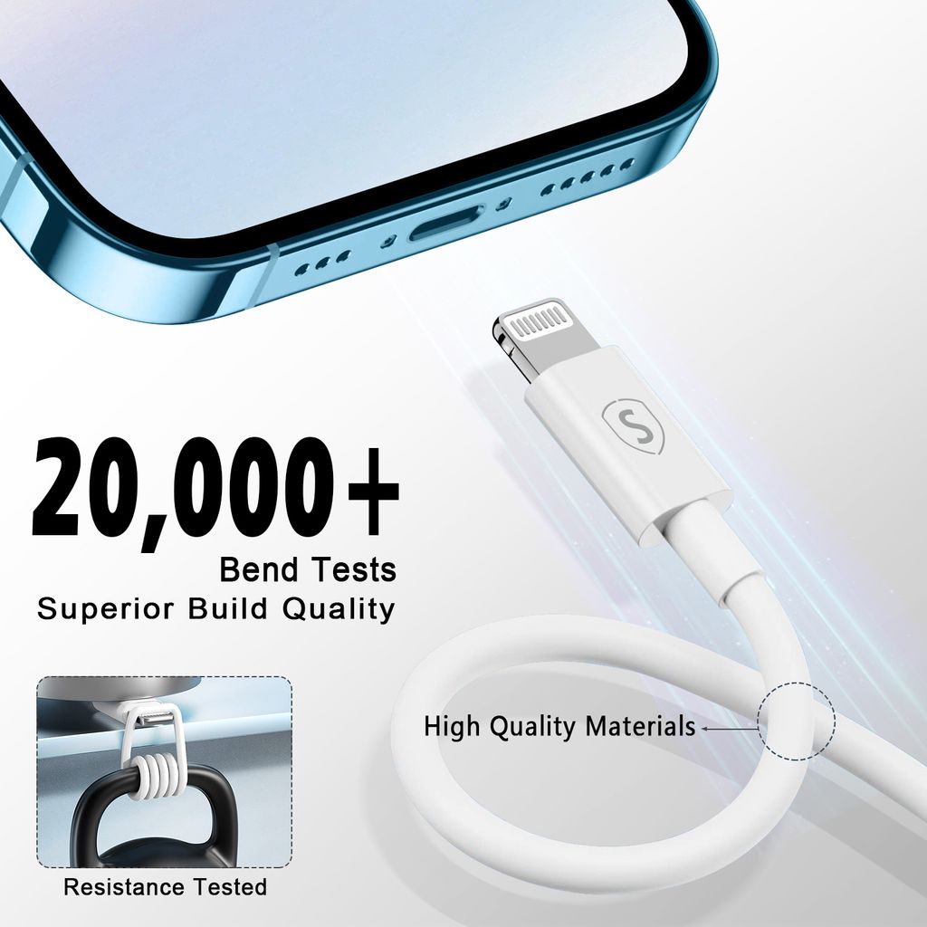 SiGN sammenleggbar ultratynn 65W GaN-lader – USB-C- og Lightning-kabler 2m, hvit