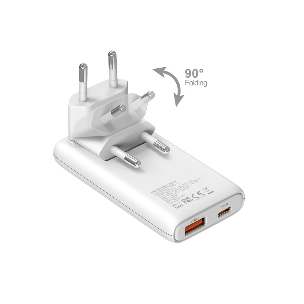 SiGN GaN Ultra Slim Laddare Vikbar  65W - Vit