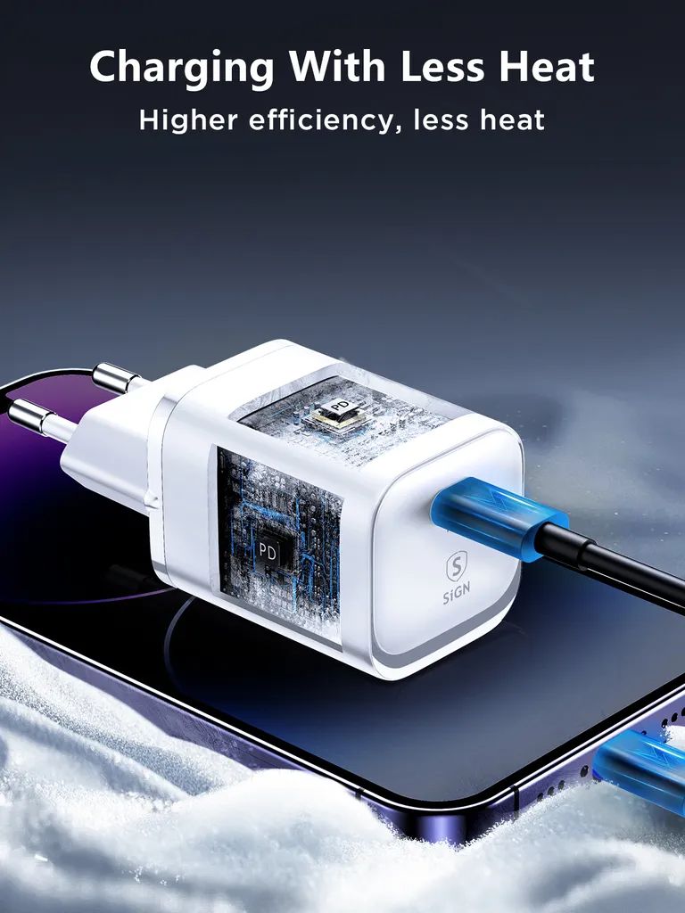 SiGN ekstrem hurtiglader for iPhone 18 Pro/18 Pro Max/iPhone Ultra 30W USB-C strømadapter + kabel 2m, 3A, 60W