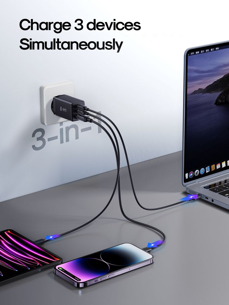 SiGN Hurtigoplader til iPhone, Samsung, bærbare computere 65W - Sort