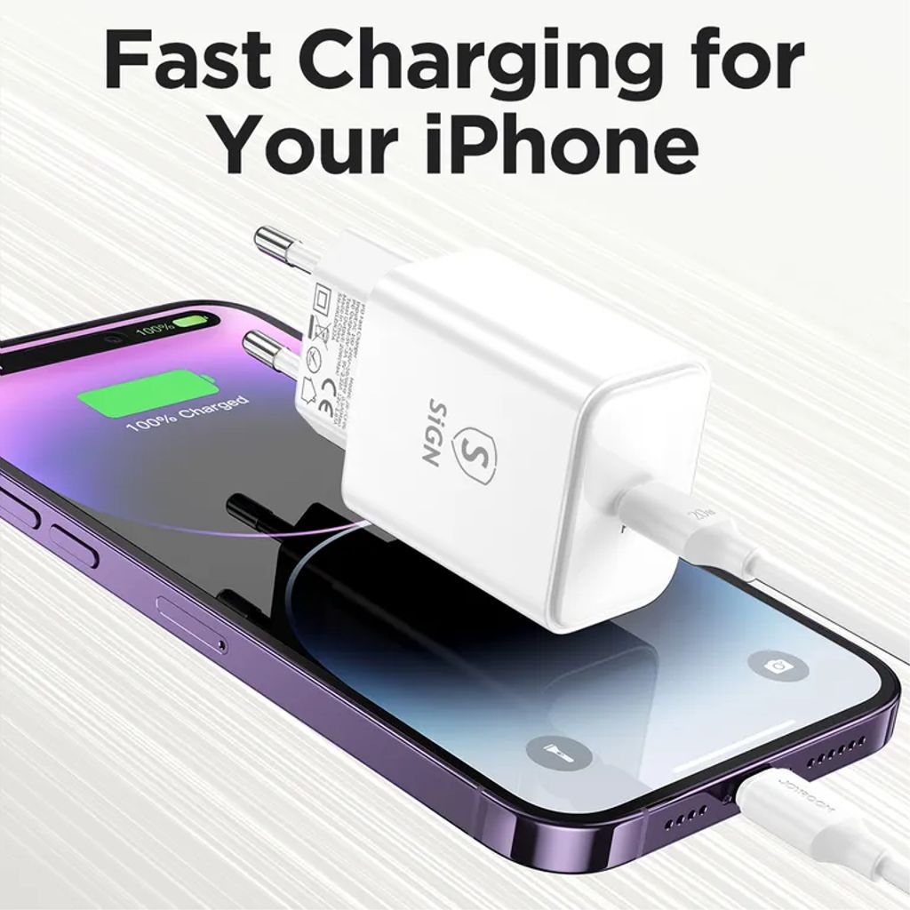 SiGN Snabbladdare till iPhone 15 / iPhone 16 / iPhone 17 , 20W USB-C, 3-Pack