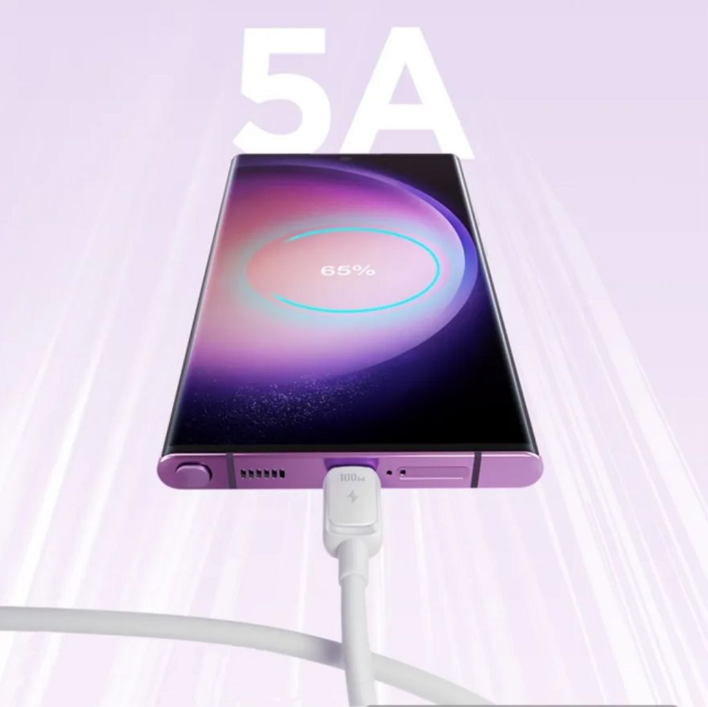 Ekstrem hurtigoplader til Samsung Galaxy S26 Ultra med USB-C-kabel 65W PD - Hvid