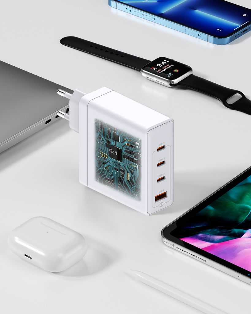 SiGN 140W Snabbladdare med 240W USB-C Kabel – 3x USB-C & 1x USB-A - Vit