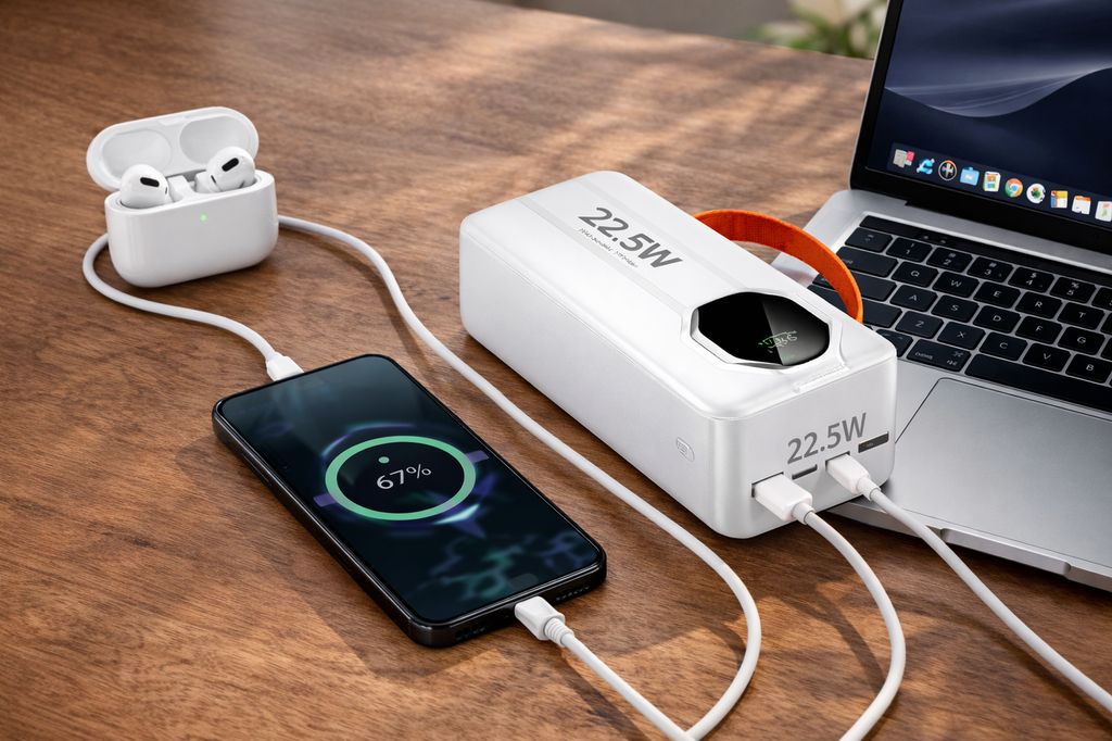 SiGN Powerful Powerbank with Built-in Cables 22.5W, 30000mAh - White