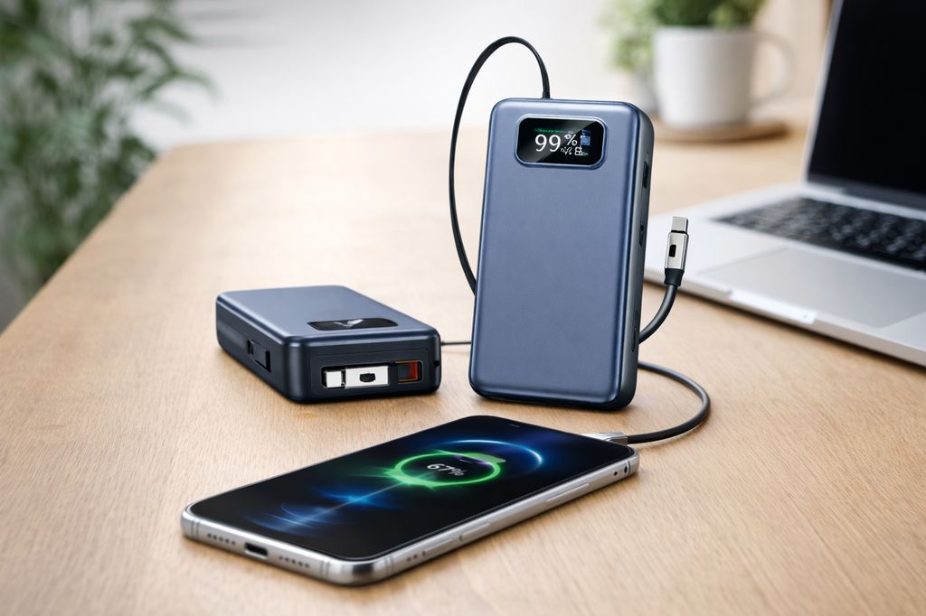 SiGN Tehokas Varavirtalähde Sisäänrakennetuilla Kaapeleilla 20000mAh 65W USB-C/Lightning