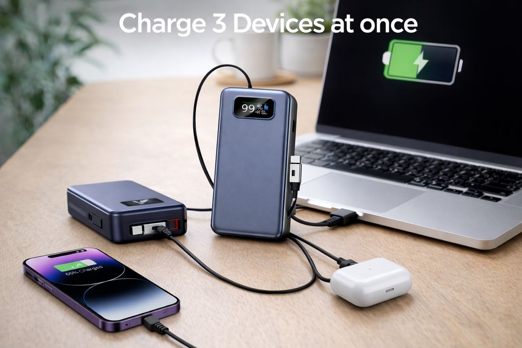 SiGN Tehokas Varavirtalähde Sisäänrakennetuilla Kaapeleilla 20000mAh 65W USB-C/Lightning