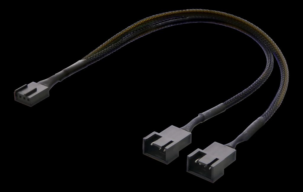 PWM-tuulettimen splitteri 4-pin uros – 2x4-pin naaras, musta