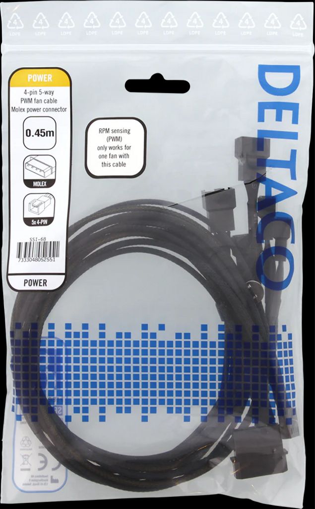 PWM-tuuletin splitter, 4-pin uros - 5x4-pin naaras, Molex, musta
