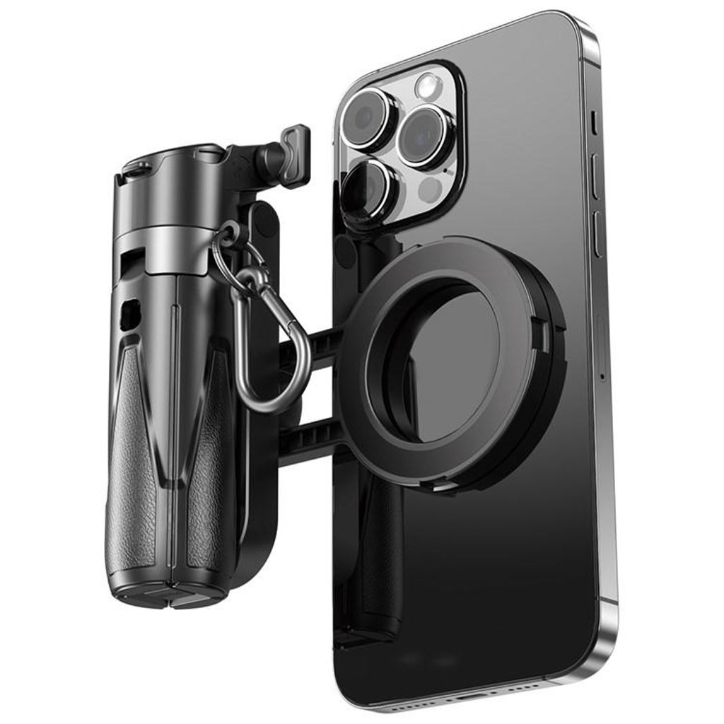 2-i-1 portabel magnetisk tripod och selfiepinne – Svart