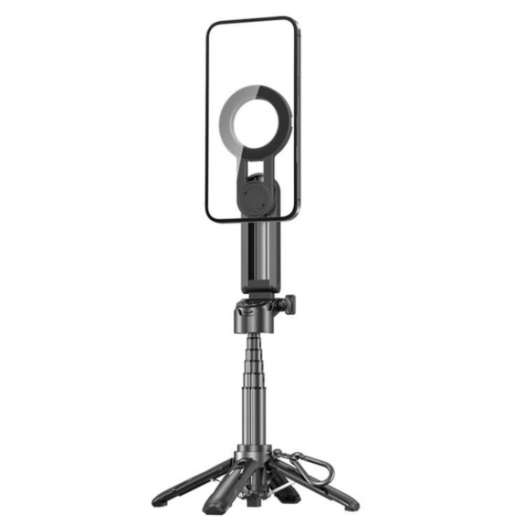 2-i-1 portabel magnetisk tripod och selfiepinne – Svart