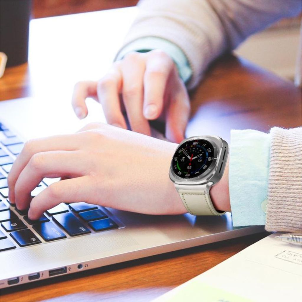 Samsung Galaxy Watch8/Watch8 Classic -kellon ranneke aitoa nahkaa – valkoinen