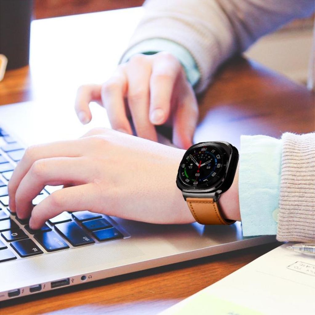 Samsung Galaxy Watch8/Watch8 Classic -kellon ranneke aitoa nahkaa – ruskea