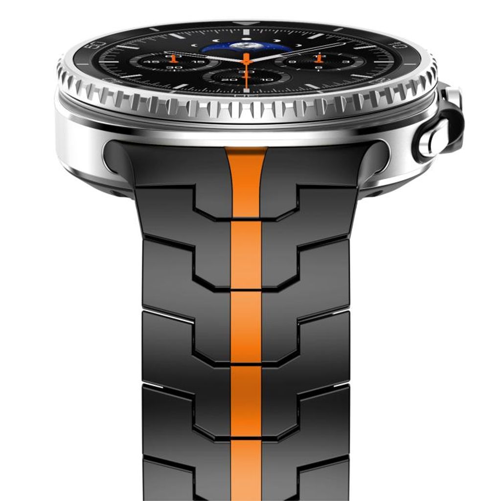 Samsung Galaxy Watch8/Watch8 Classic -kellonranneke ruostumattomasta teräksestä – musta/oranssi