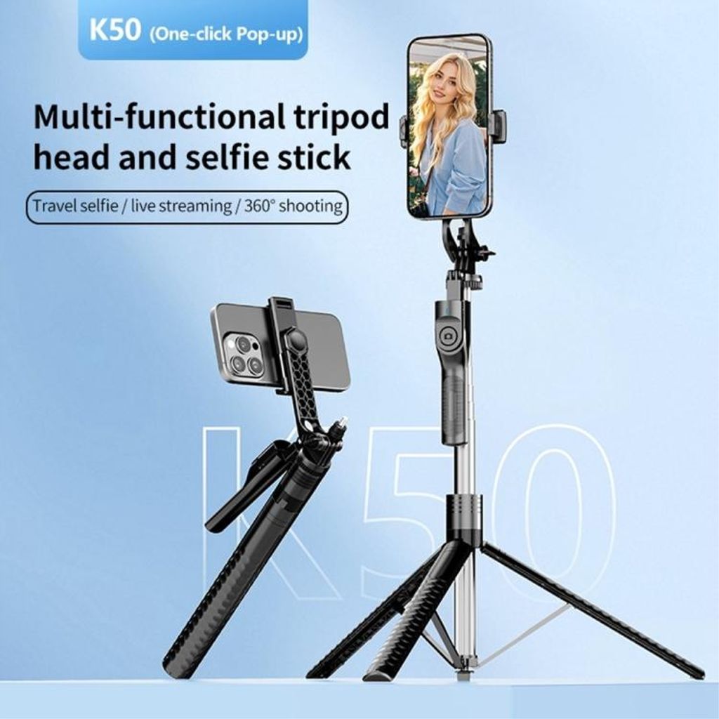 K50 Bluetooth Stativ / Selfiestick, 190cm – Svart