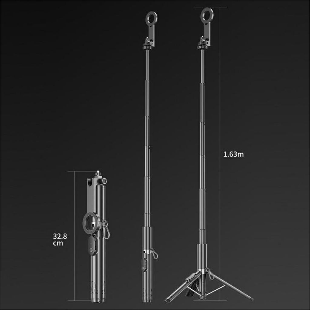 Magnetiskt selfiestativ till smartphones, 1.63m – Svart
