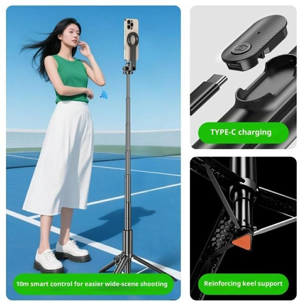 Magnetiskt selfiestativ till smartphones, 1.63m – Svart