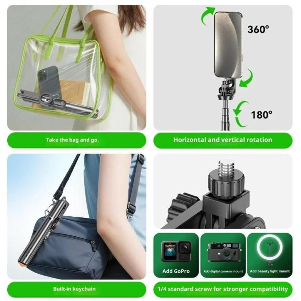 Magnetiskt selfiestativ till smartphones, 1.63m – Svart