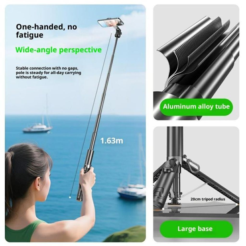 Magnetiskt selfiestativ till smartphones, 1.63m – Svart