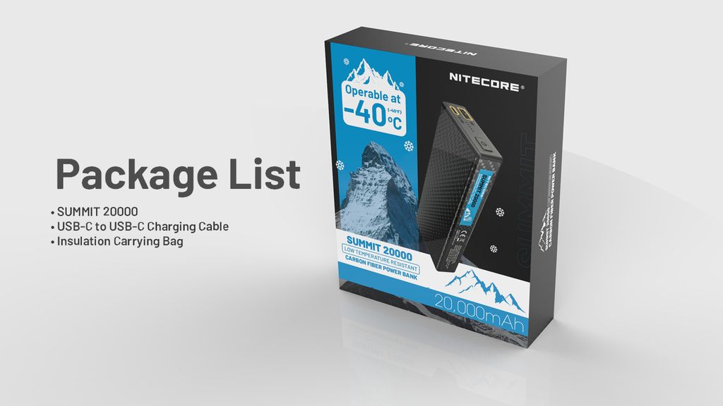 Nitecore SUMMIT 20000 Powerbank 20000mAh - Low Temperature Resistant Carbon Fiber