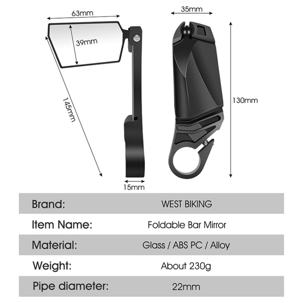 West Biking sammenleggbart bakspeil til sykkel, 2-pakning – svart