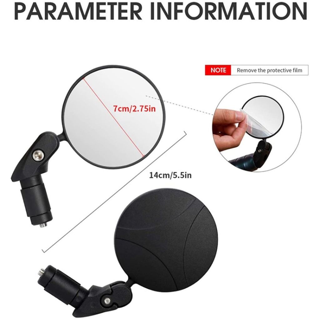 Sykkelspeil konvekst med bredt synsfelt, 360° roterbart