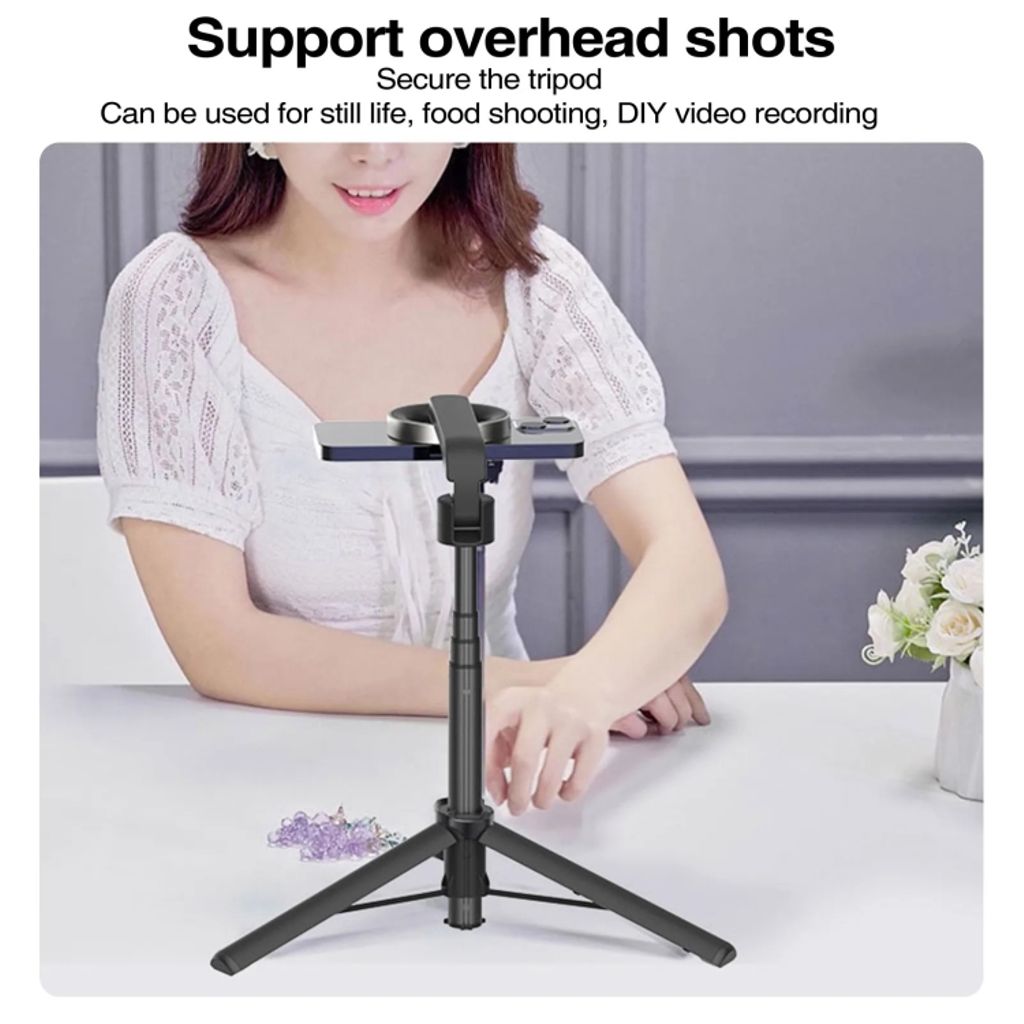 Magnetisk selfiepinne/tripod med fjärrkontroll, 61cm – Svart