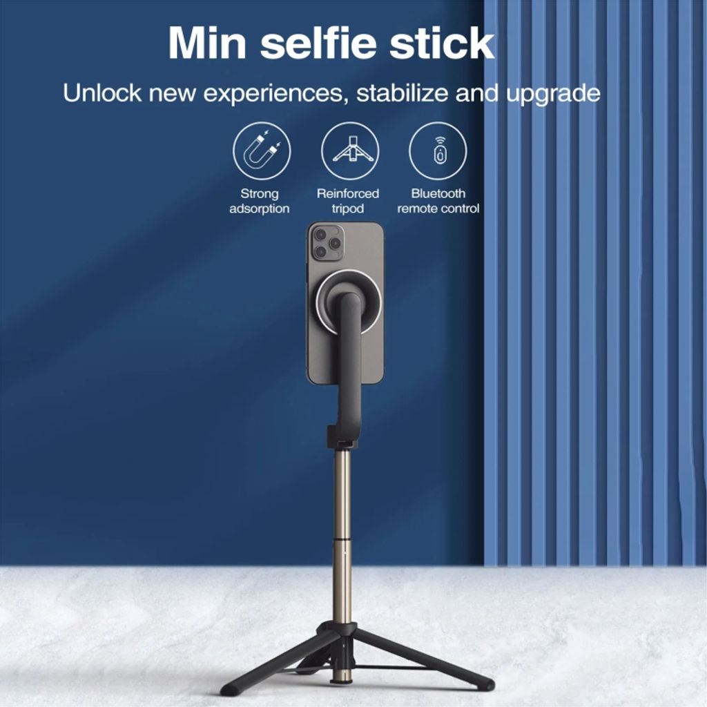 Magnetisk selfiepinne/tripod med fjärrkontroll, 61cm – Svart