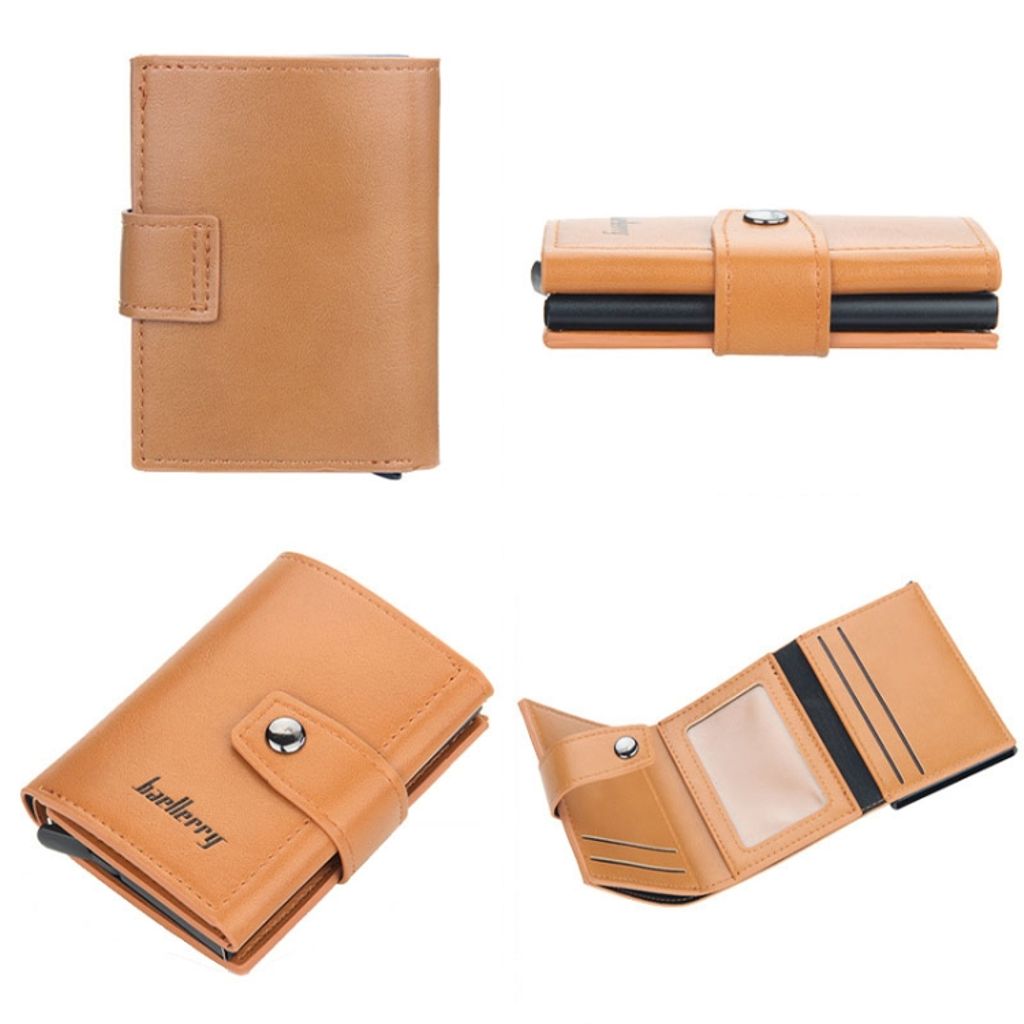 Baellerry RFID metall kortholder med snap-lås – Lys brun