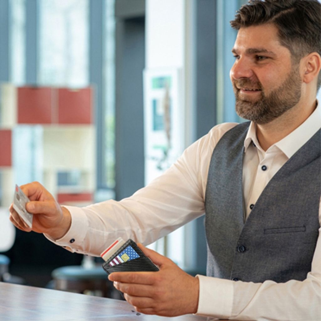 RFID-blokkerende lommebok i PU-skinn – svart/oransje