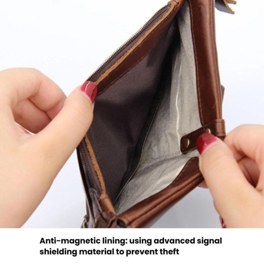 RFID-blokkerende skinnlommebok – mørkebrun