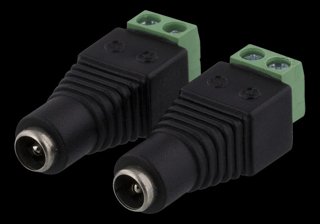 2-pin Terminal block to 5,5 DC, 2-pack (naaras), ruuvikiinnitys, musta