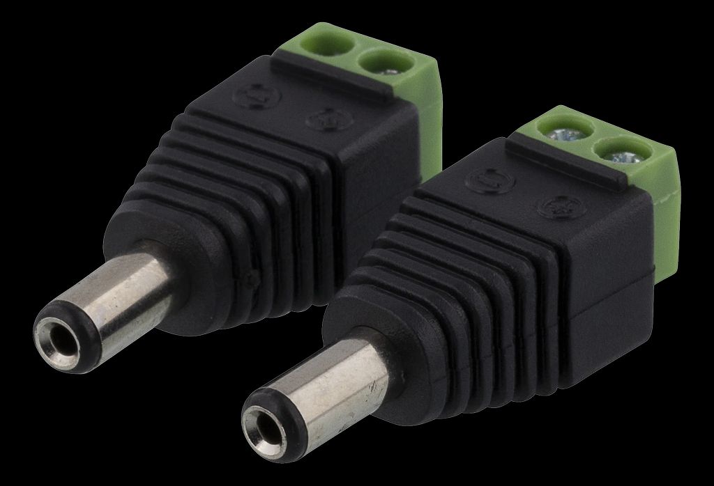 2-pin terminal block - 5,5 DC-sovitin, 2-pack, Ruuvikiinnitys, Musta