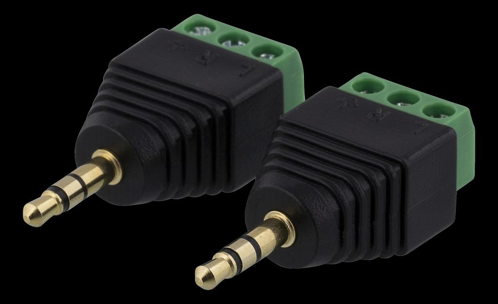 3-pin terminal block to 3,5 mm -adapteri, 2 kpl, musta
