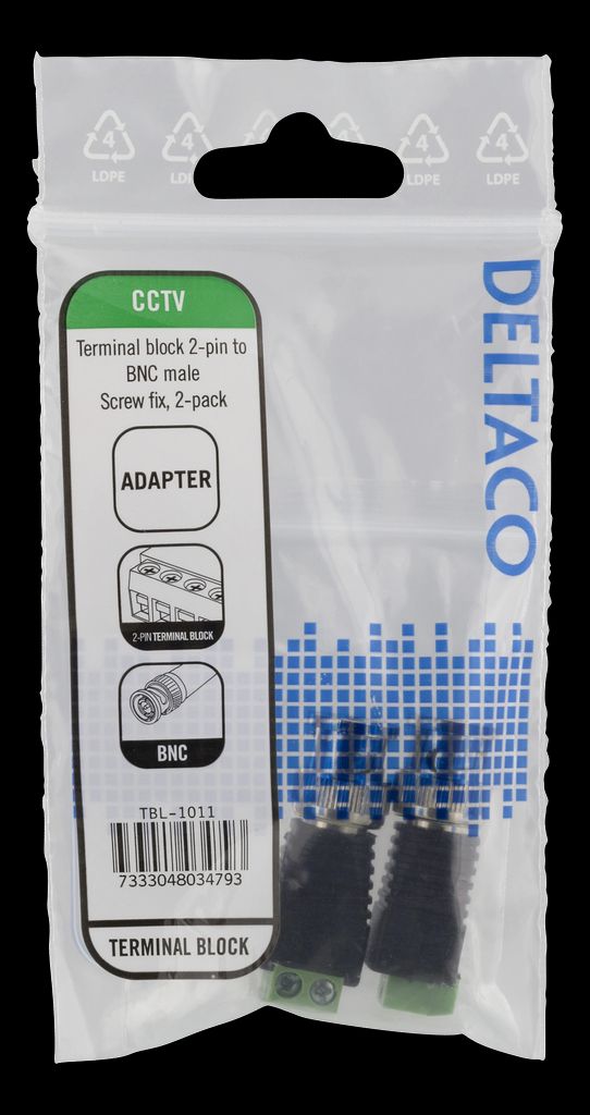 2-pin Terminal block to BNC, uros, 2 kpl – musta