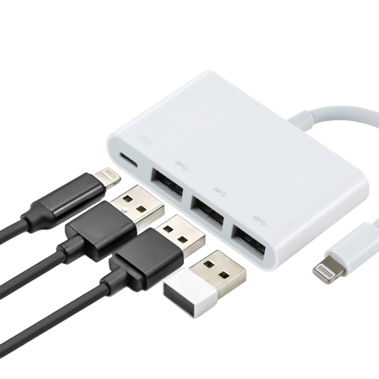 Adapter Lightning til Lightning + 3xUSB-A 3.0 - Hvidt