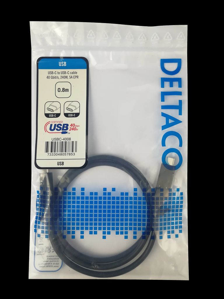 USB4 gen3 kabel USB-C til USB-C 0,8m – Sort