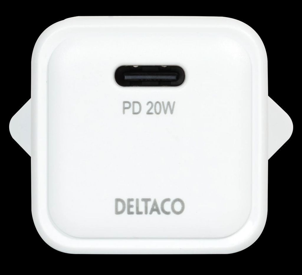 Deltaco USB-C mini-seinälaturi 20W – Valkoinen