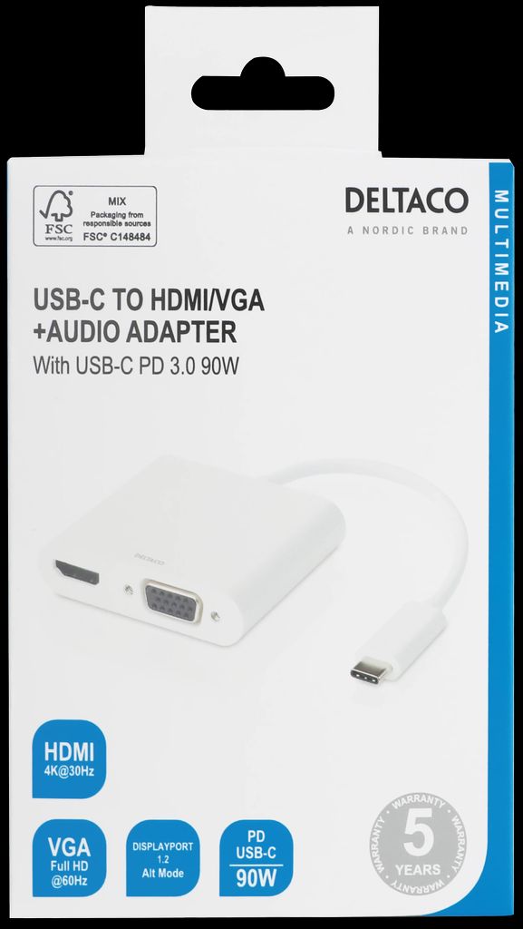 Deltaco USB-C dockingstation – HDMI, VGA, lyd og PD 90W